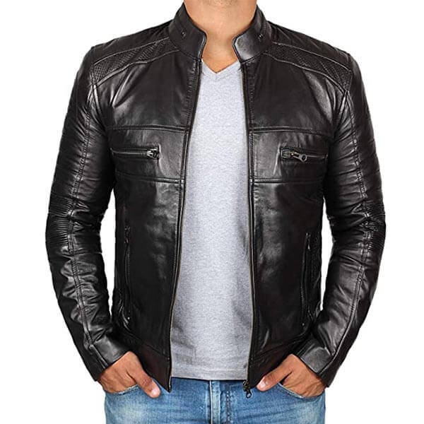 Men Solid Leather Jacket