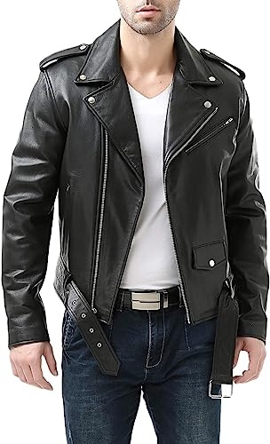 Men Biker Genuine Black Cow Hide Leather jacket